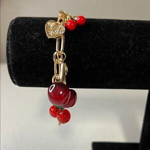 Elegant Gold and Red Cherry Bracelet